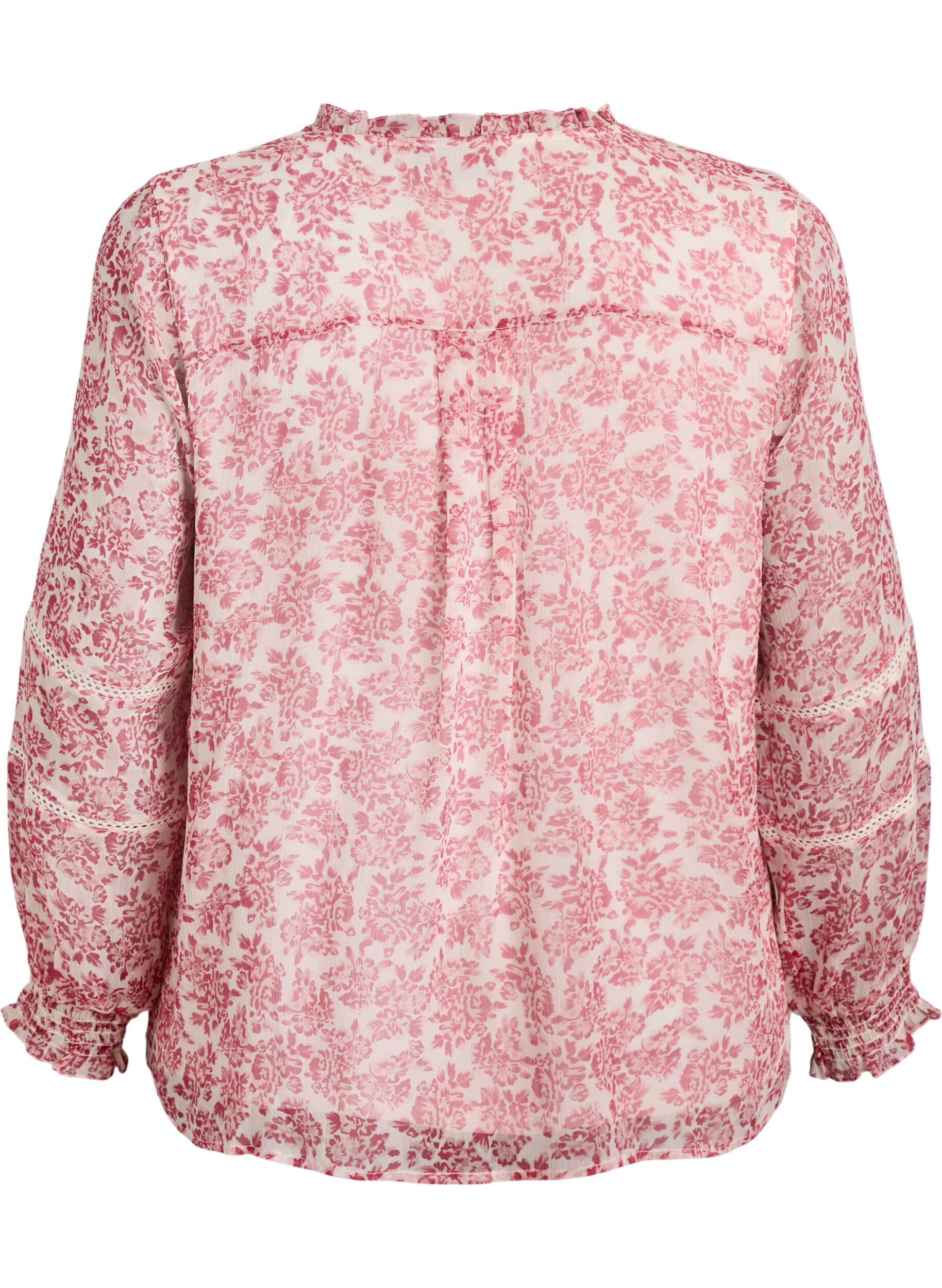 ZizziChiffonbluse mit Blumenprint und H&auml;kelborte, Rot, Packshot image number 1