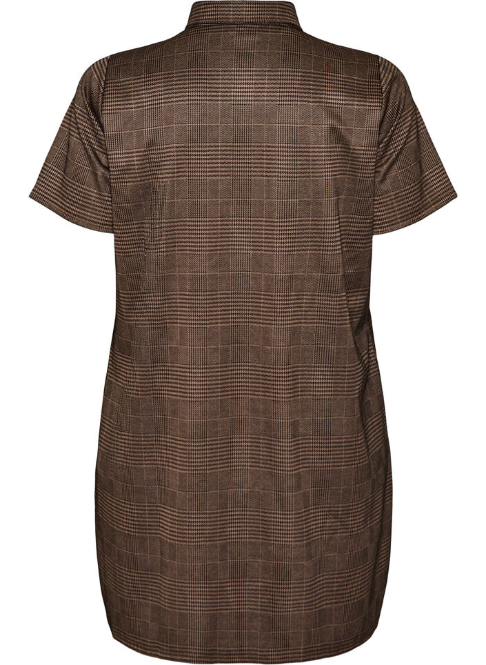 Kurzes kariertes Kleid mit Hemdkragen, Braun, Packshot image number 1