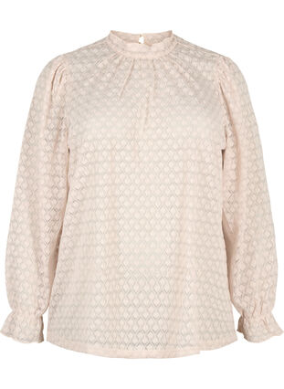 Langärmelige Bluse mit gemusterter Textur, Whisper Pink, Packshot image number 0