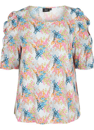 Bluse aus Viskose mit Print und Puffärmeln, Gray Dawn AOP, Packshot image number 0