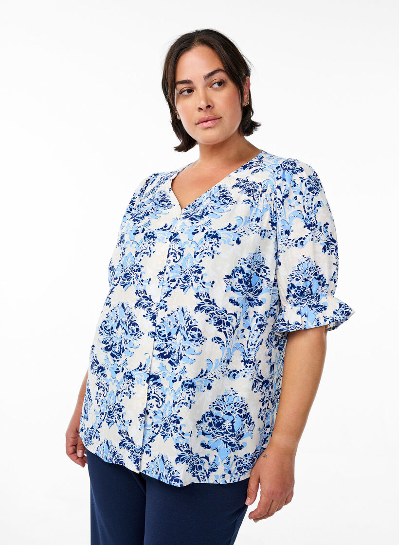 Bluse mit 1/2 &Auml;rmeln, Beige, Model image number 0
