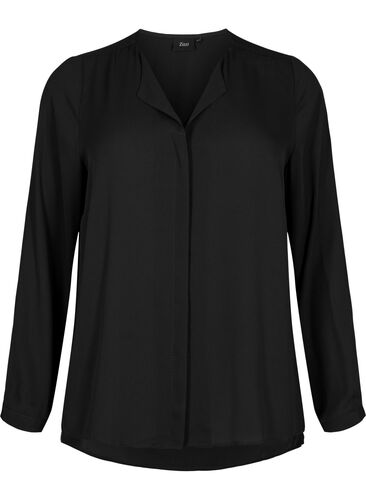 Unifarbenes Hemd mit V-Ausschnitt, Black, Packshot image number 0