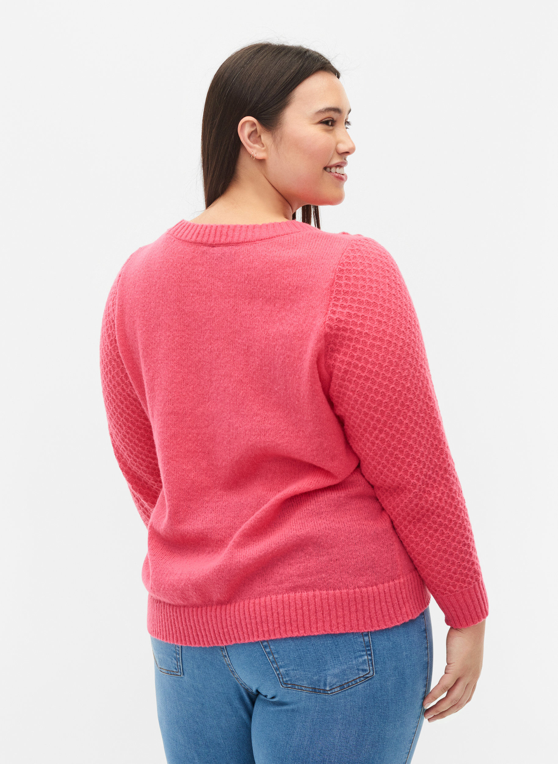 ZizziStrickbluse mit Blumendetails, Hot Pink, Model image number 1