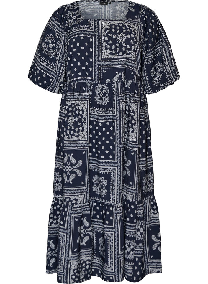 Kn&ouml;chellanges Kleid aus Viskose mit Paisley-Print und kurzen &Auml;rmeln, Blau, Packshot image number 0