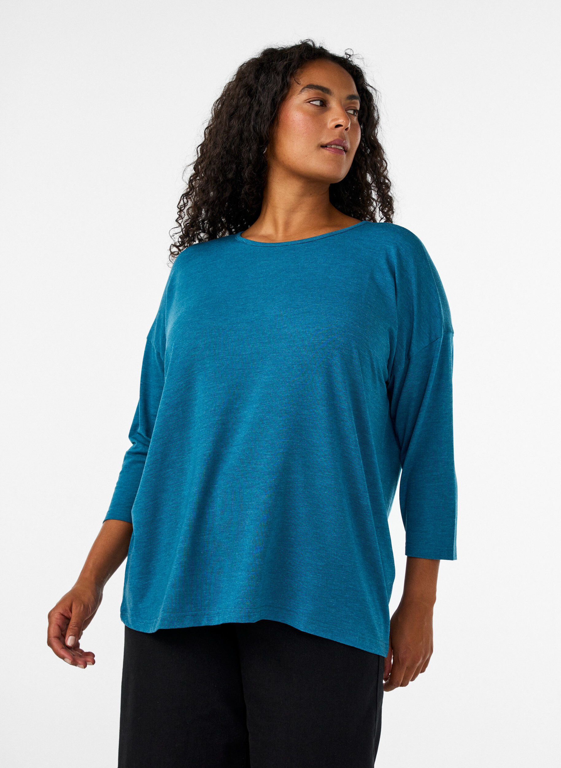 Bluse aus Jersey mit 3/4-&Auml;rmeln, Blau, Model