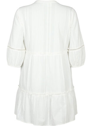 Baumwollkleid mit 3/4-Ärmeln und Rüschen, Bright White, Packshot image number 1