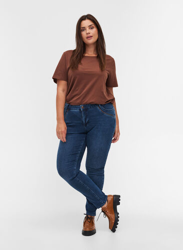 Extra slim Sanna Jeans mit regulärer Taillenhöhe, Blue denim, Model image number 0