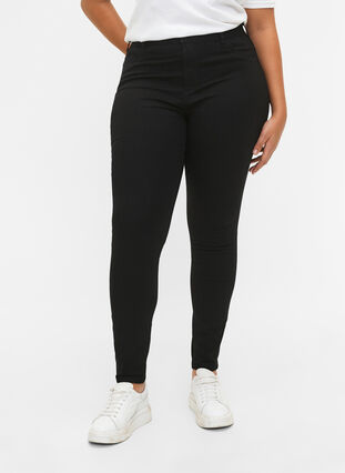 Super Slim Amy Jeans mit hoher Taille, Black, Model image number 3