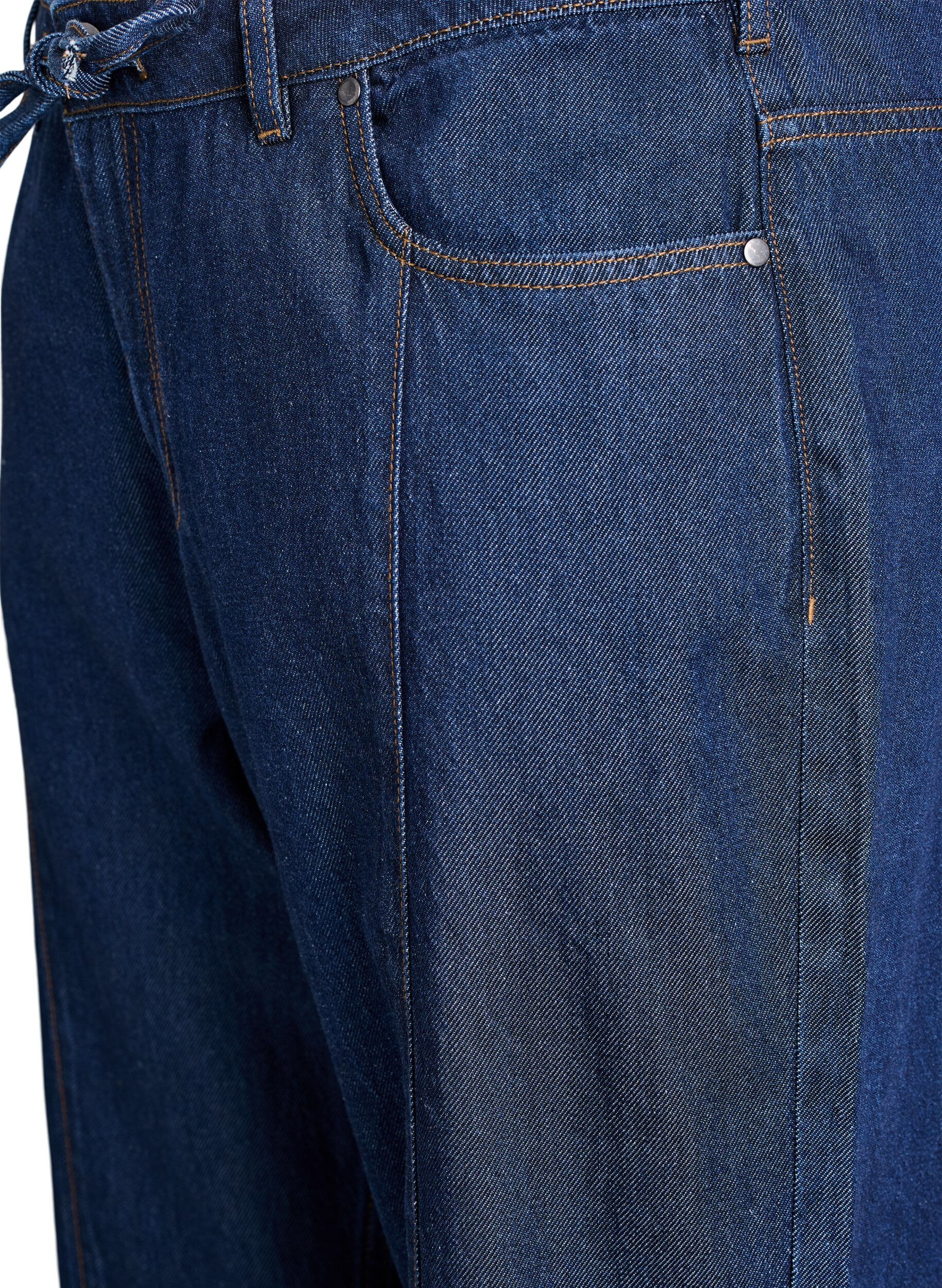 ZizziWide Leg Jeans mit Bindeg&uuml;rtel und hoher Taille, Blau, Packshot image number 2