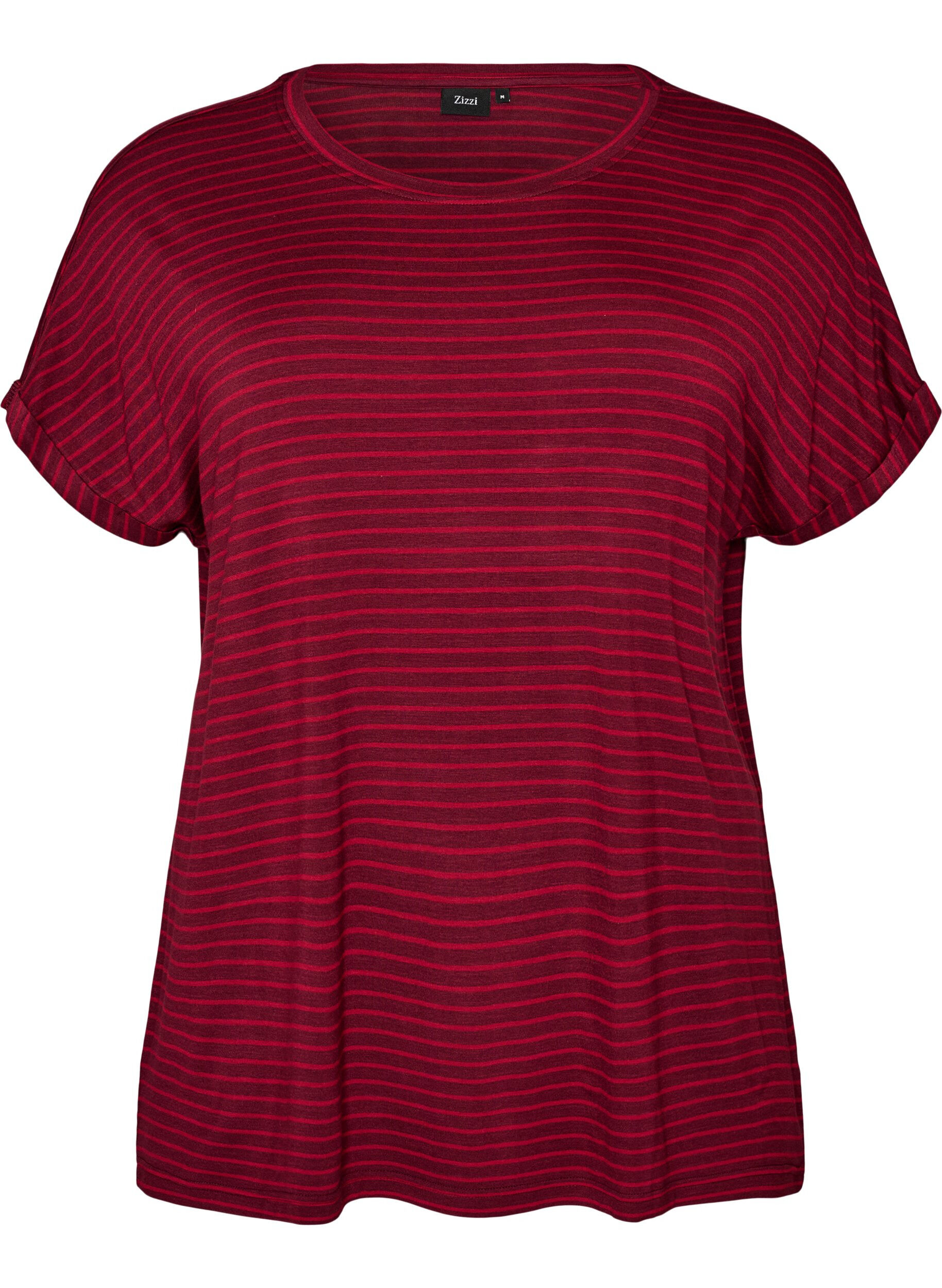 ZizziGestreiftes T-Shirt aus Viskose mit Rundhalsausschnitt, Rot, Packshot image number 0