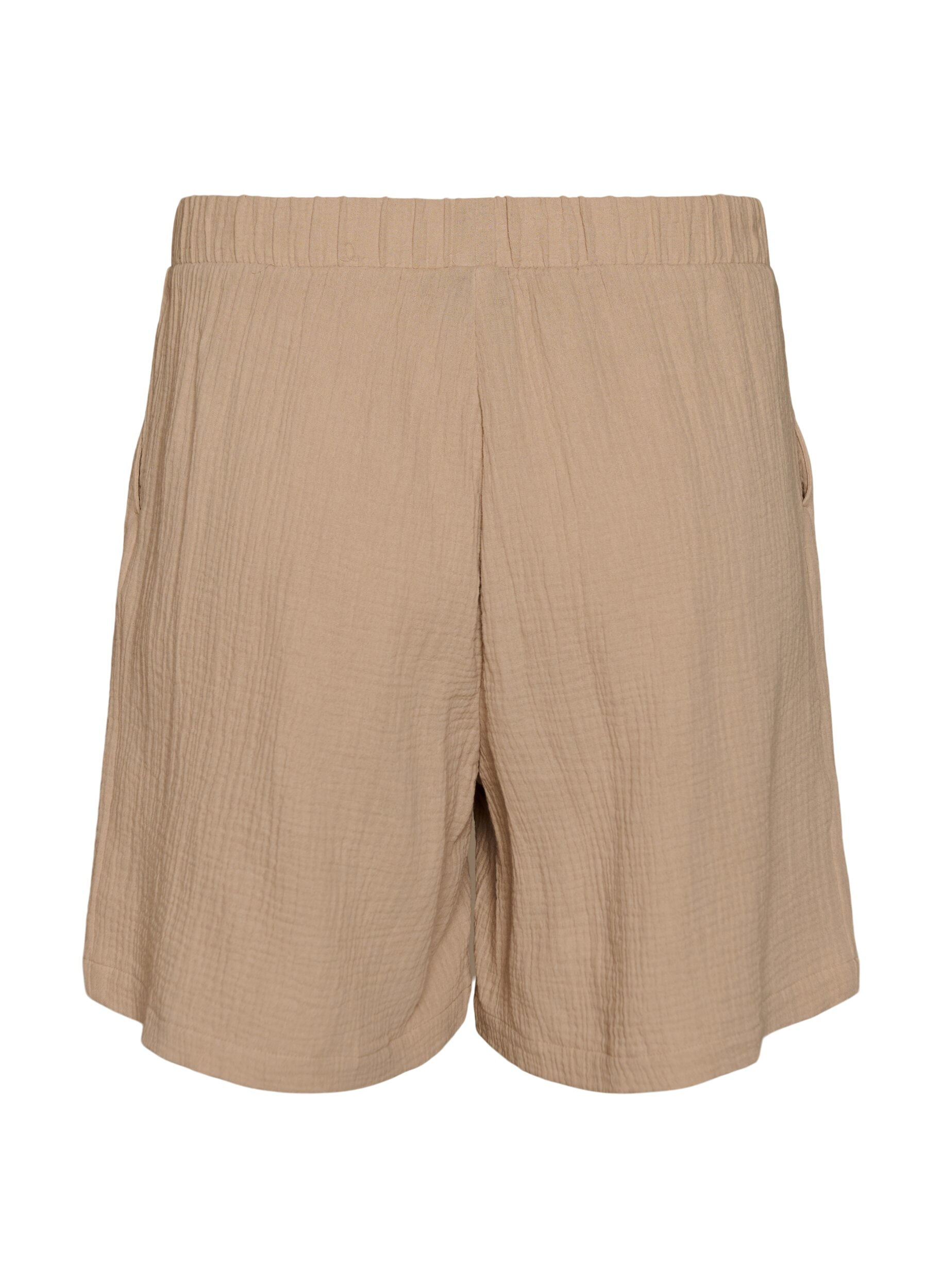 ZizziHoch taillierte Shorts aus Baumwoll-Musselin, Beige, Packshot image number 1