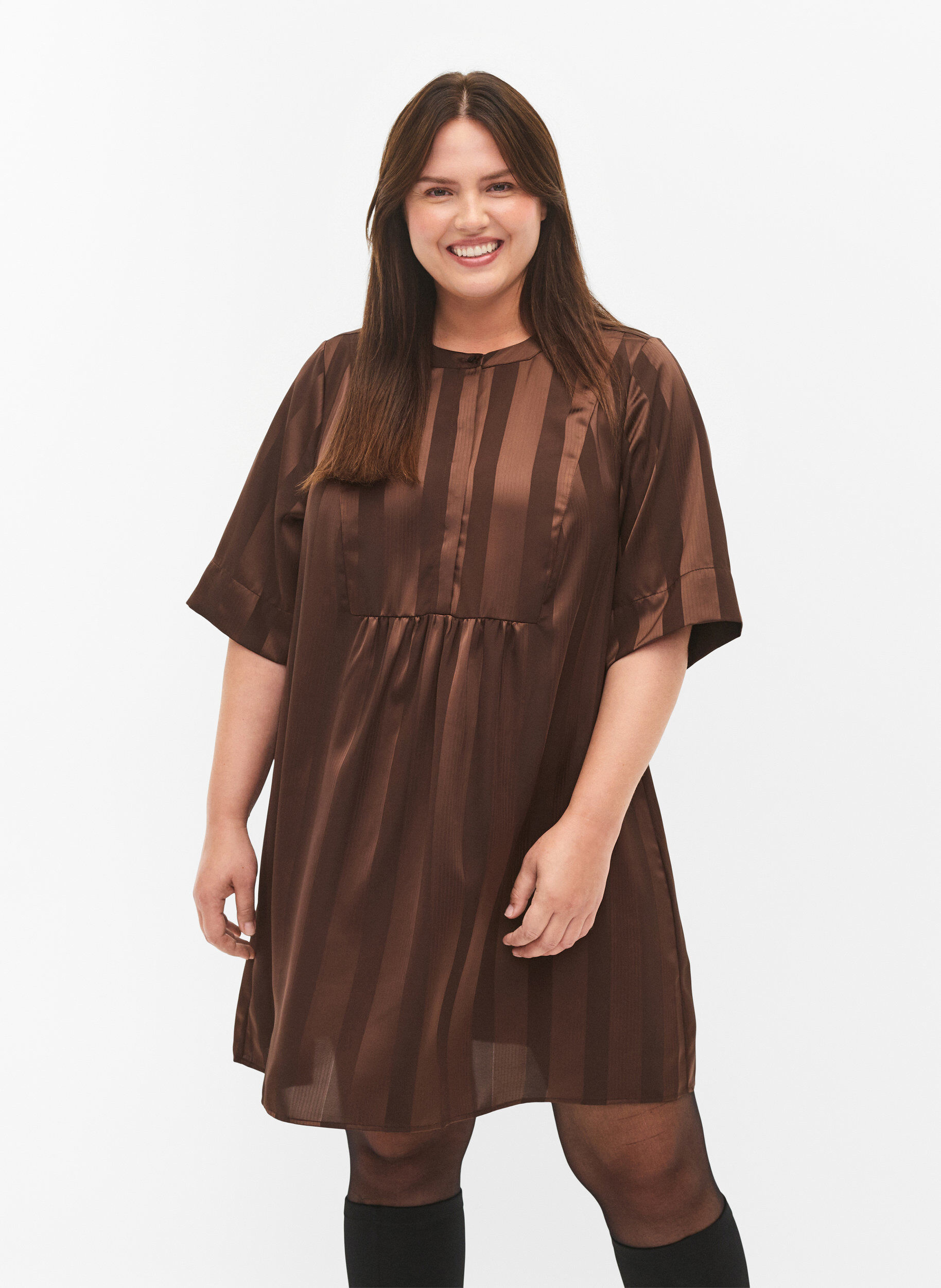 ZizziA-Linien-Kleid mit Streifen und 1/2-&Auml;rmeln, Chestnut, Model image number 0