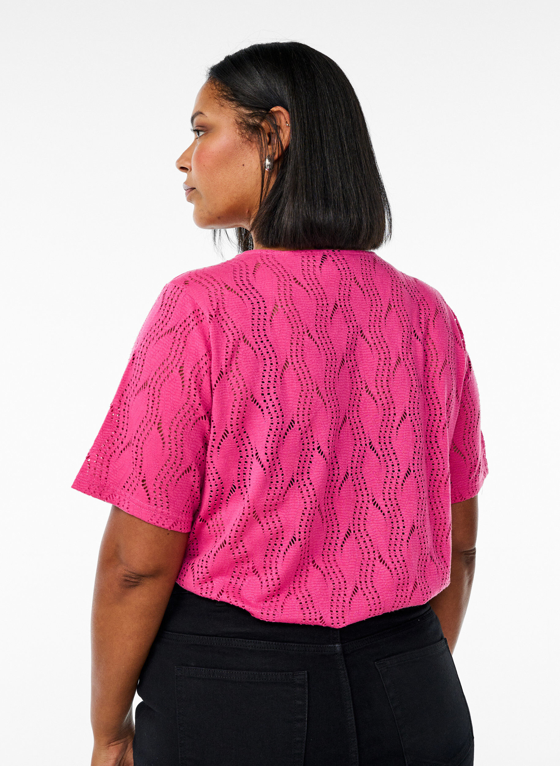 ZizziFLASH - Jersey-Shirt mit Lochmuster, Pink, Model image number 2