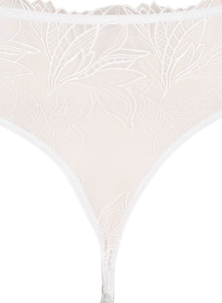 Stringtanga aus Mikrofaser mit Spitzensaum, Wei&szlig;, Packshot image number 3