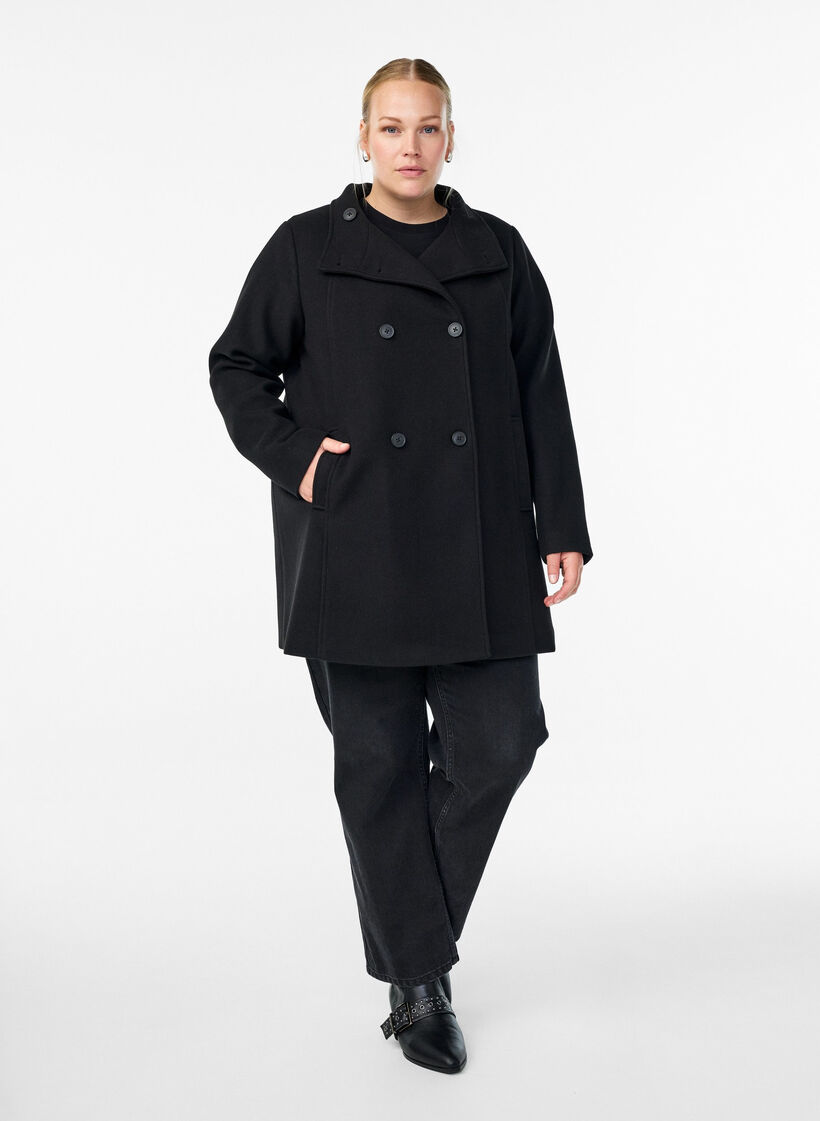 Kurzmantel in A-Linie, Schwarz, Model image number 1