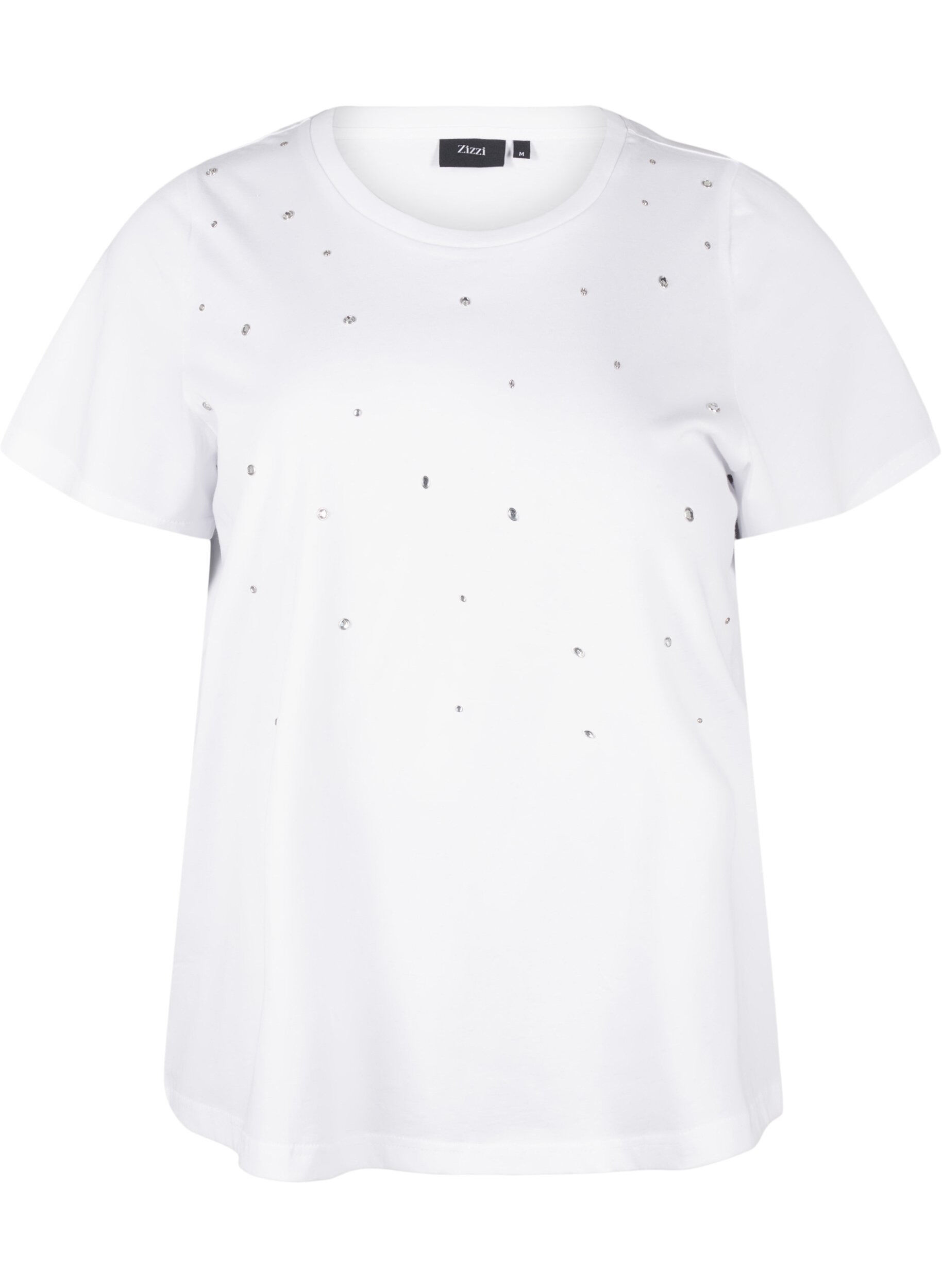 ZizziBaumwoll-T-Shirt mit Strasssteinen, Bright White, Packshot image number 0