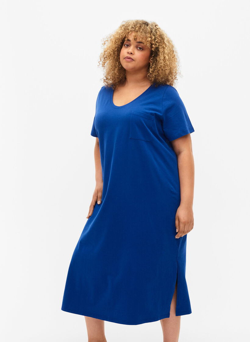 Kurzärmeliges Baumwollkleid mit Schlitz, Surf the web, Model image number 2