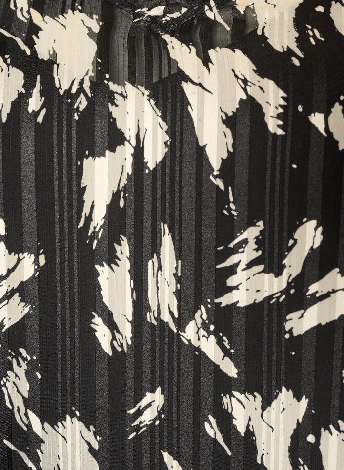 Gemustertes Kleid mit R&uuml;schen und langen &Auml;rmeln, Schwarz, Packshot image number 2