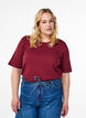 Bluse aus geripptem Jersey mit kurzen &Auml;rmeln, Dunkles Bordeaux, Model image number 0