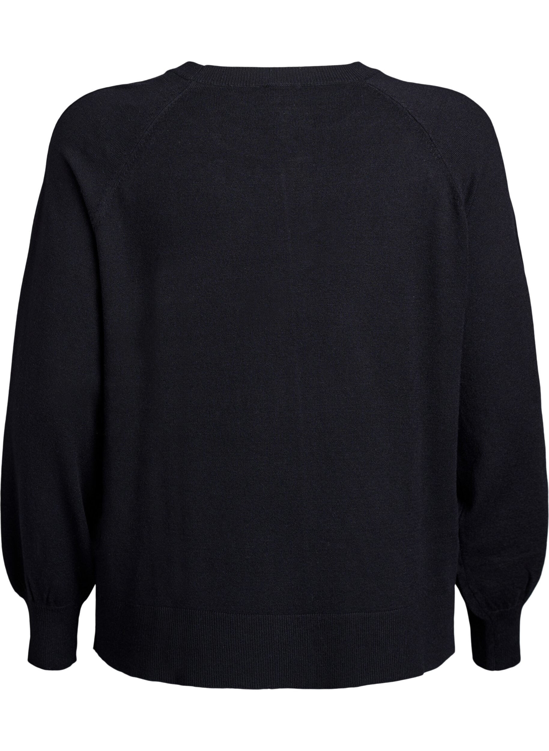 ZizziStrickbluse mit Mittelnaht und Raglan&auml;rmeln, Schwarz, Packshot image number 1