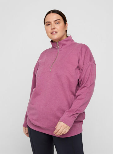Meliertes Sweatshirt mit Reißverschluss, Grape Nectar Melange, Model image number 0