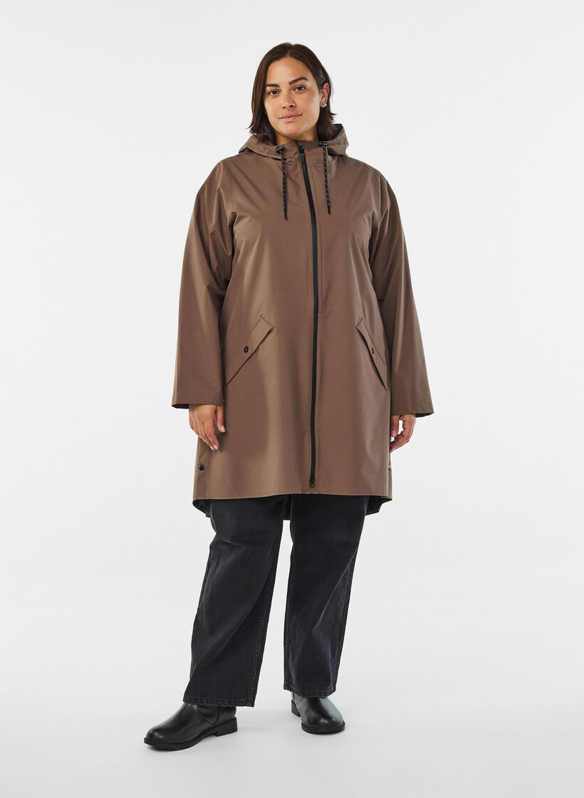 Regenjacke mit Taschen und Kapuze., Braun, Model image number 1