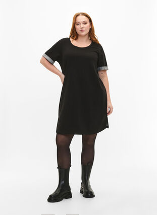Kurzärmliges Sweatkleid mit Taschen, Black, Model image number 2