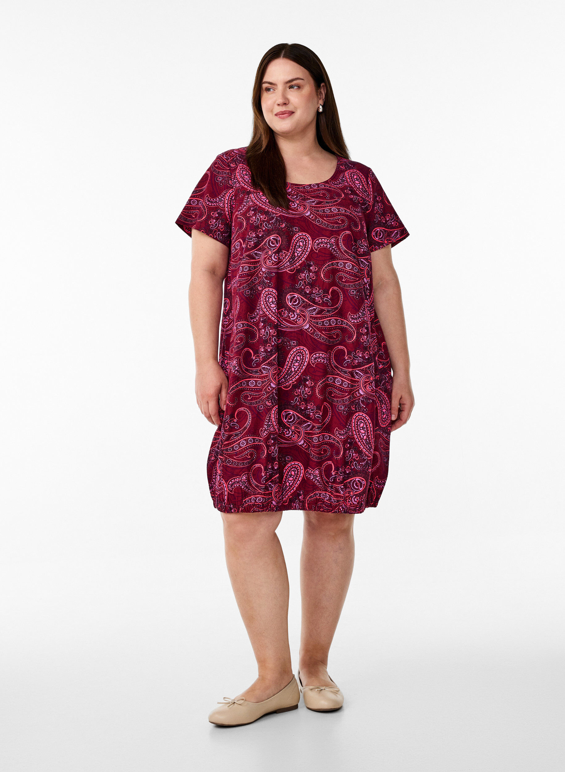 ZizziKurz&auml;rmliges Baumwollkleid mit Aufdruck, Rot, Model image number 1