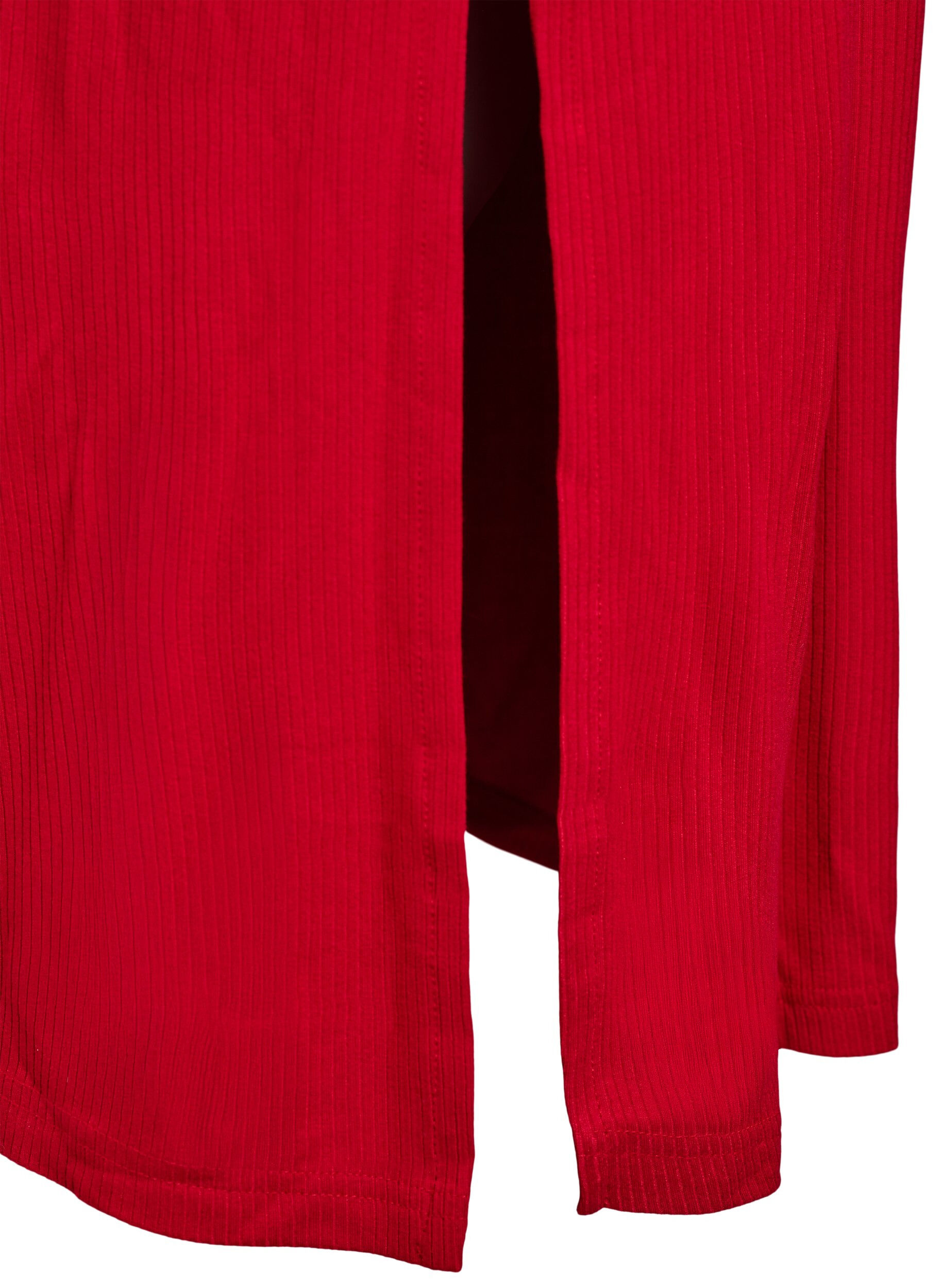 Zizzi&Auml;rmelloses geripptes Kleid aus Viskose, Rot, Packshot image number 3