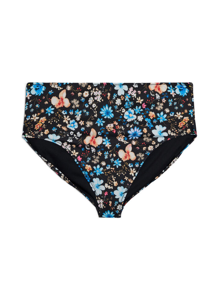 Hoch taillierte Bikinihose mit floralem Muster, Blau, Packshot image number 0