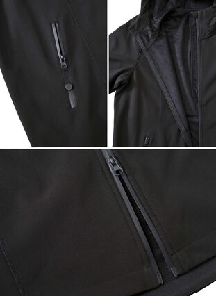 Kurze Softshell-Jacke mit abnehmbarer Kapuze, Black, Packshot image number 4