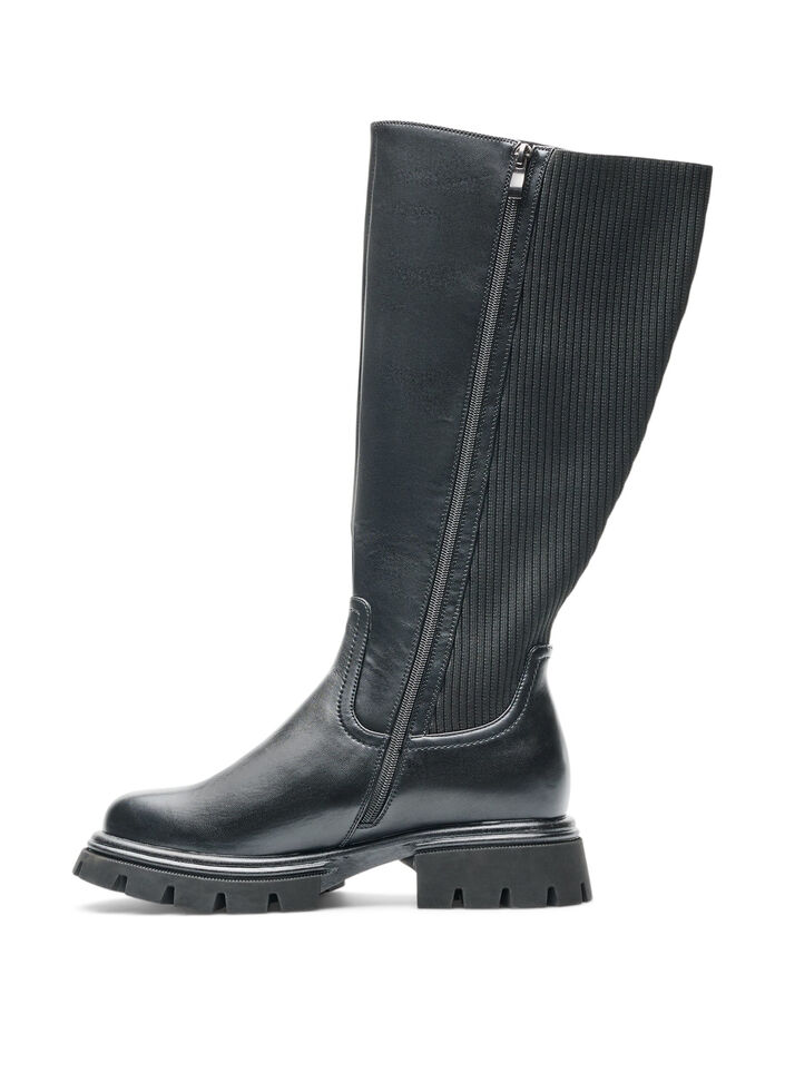 Langschaftstiefel mit Ripp-Eins&auml;tzen, Schwarz, Packshot image number 3