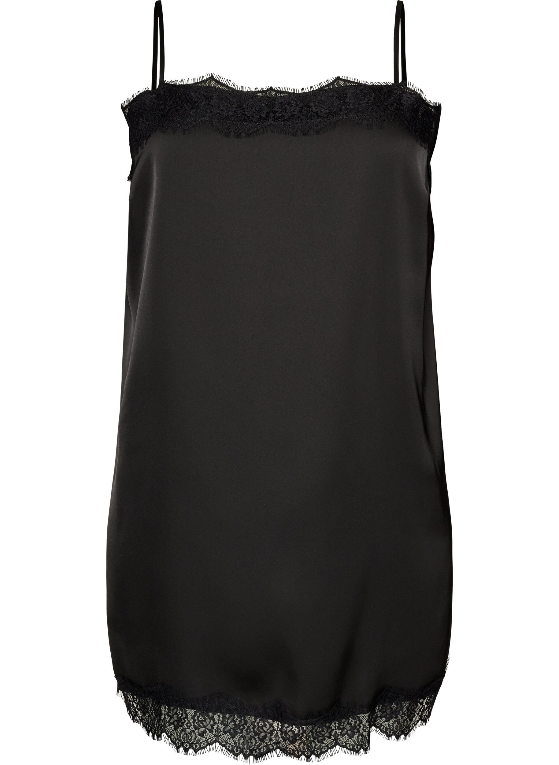 ZizziLanges Top aus Satin mit Spitzen, Schwarz, Packshot image number 0