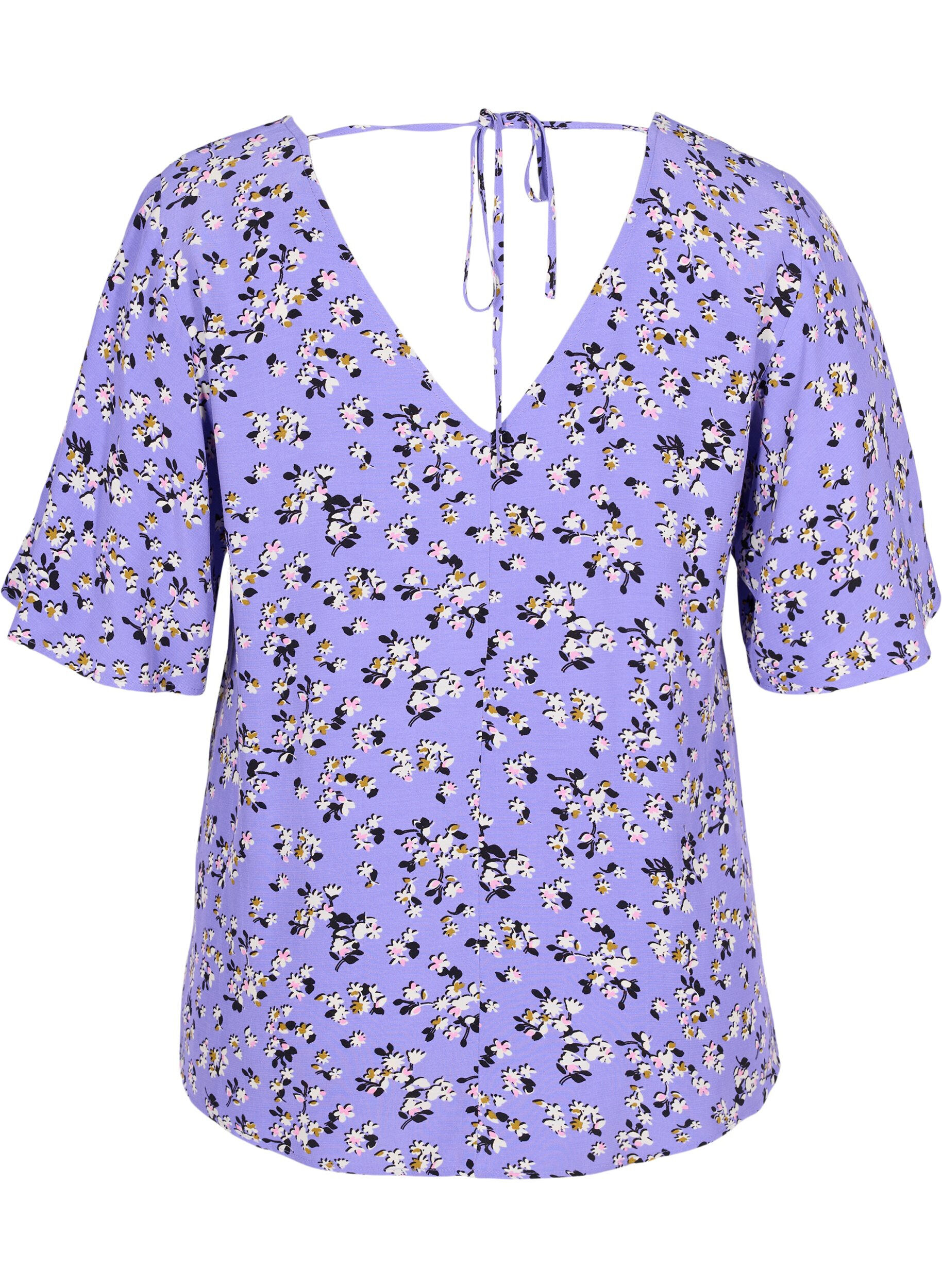 ZizziGebl&uuml;mte Viskosebluse mit Schnurdetail, Lilac Flower Print, Packshot image number 1