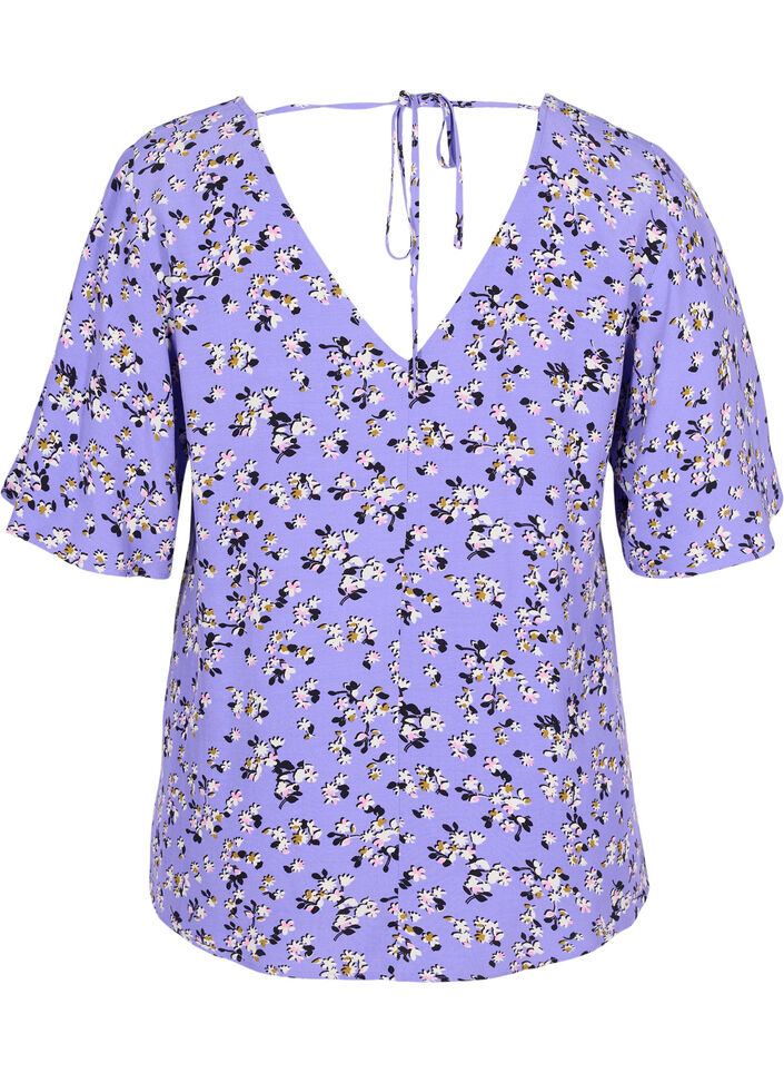 Gebl&uuml;mte Viskosebluse mit Schnurdetail, Lilac Flower Print, Packshot image number 1