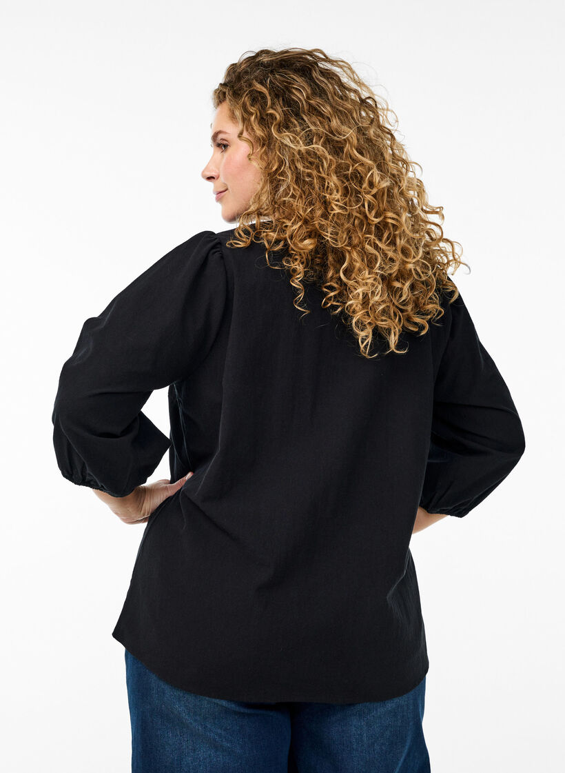 Baumwollbluse mit 3/4-Ärmeln, Schwarz, Model image number 2