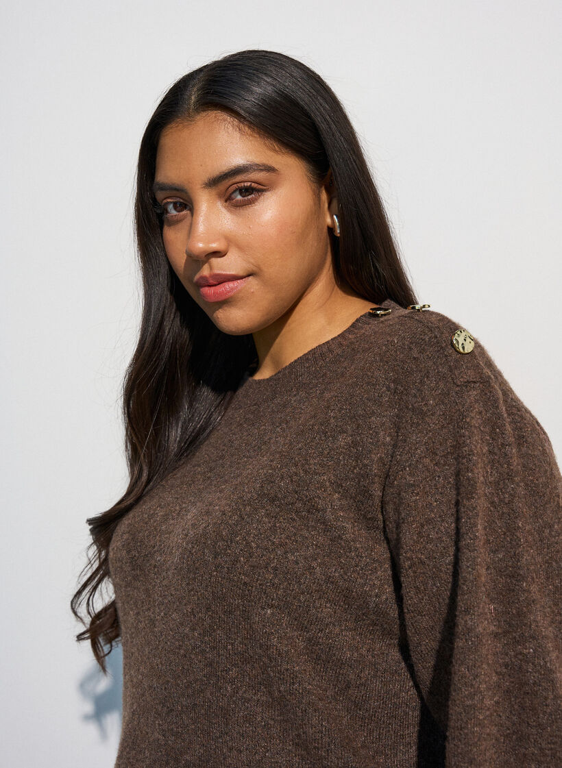 Strickbluse mit Knopfleiste, Braun, Model image number 3
