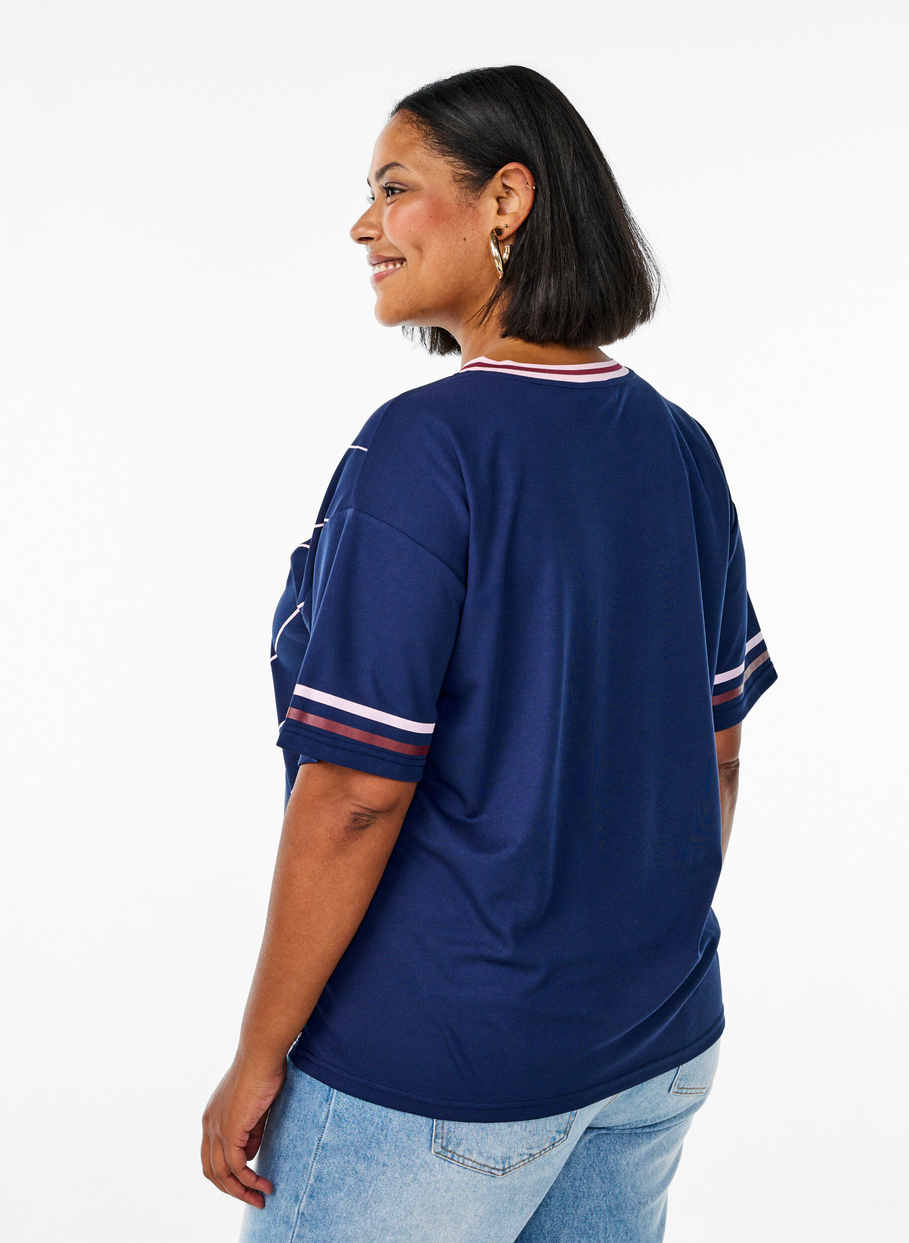 ZizziSportliches T-Shirt mit Streifen und Textprint, Blau, Model image number 2