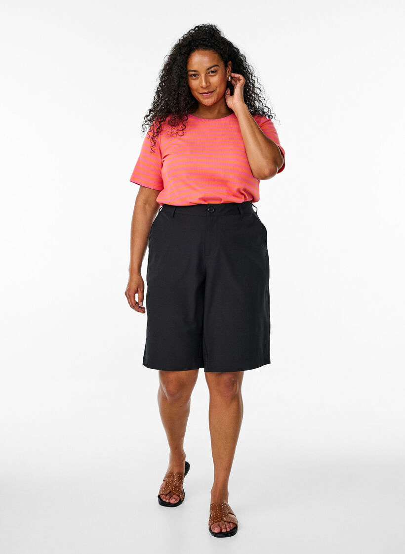 Gestreiftes T-Shirt mit gerippter Struktur, Orange, Model image number 1