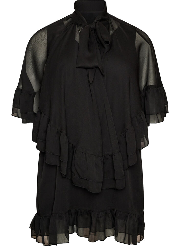 &Auml;rmelloses Kleid mit Chiffon-Cape, Schwarz, Packshot image number 0