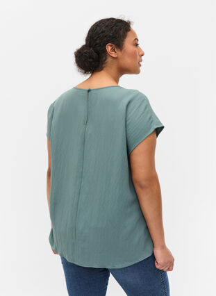 Kurzarm Bluse aus Viskose mit Rundhals, Balsam Green, Model image number 1