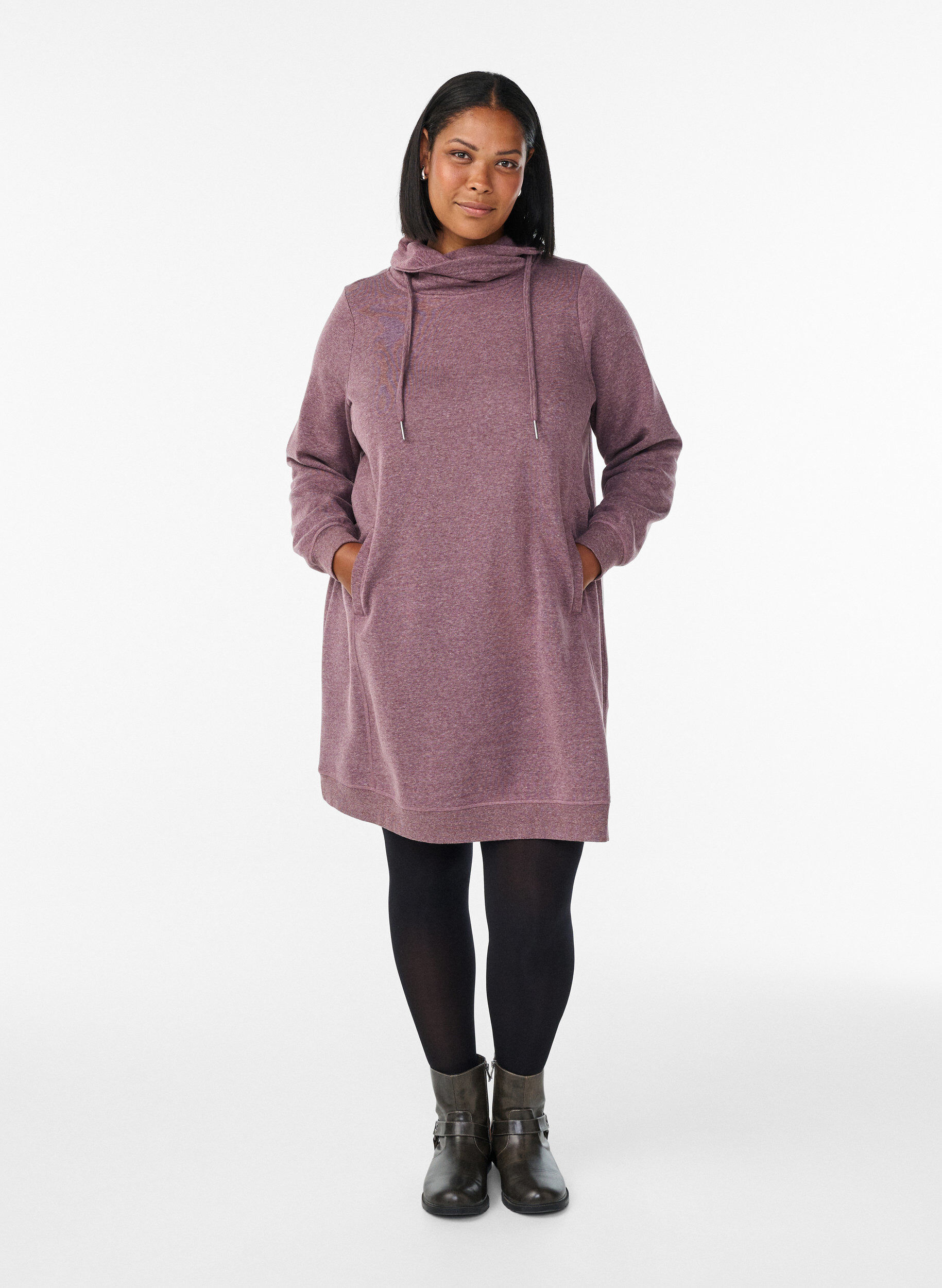 ZizziKurzes Sweatshirtkleid mit Stehkragen und Taschen, Rot, Model image number 1