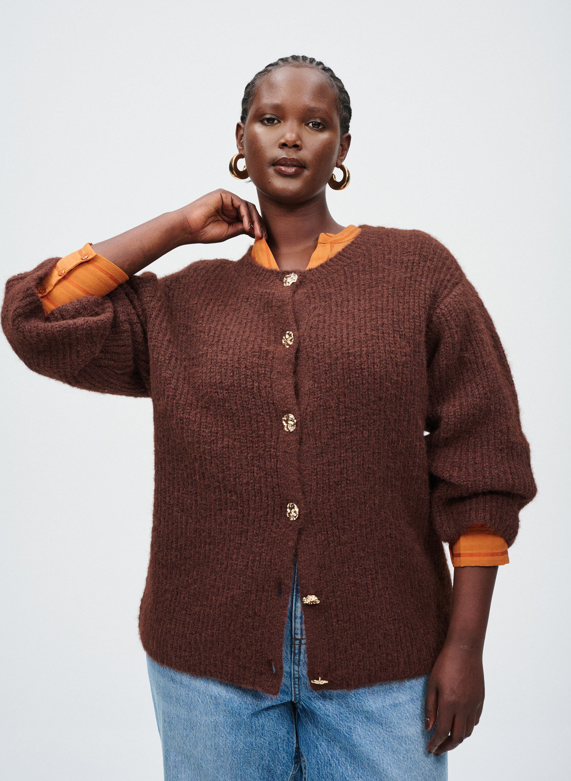 ZizziBluse mit L&auml;ngsstreifen, Orange, Image image number 0