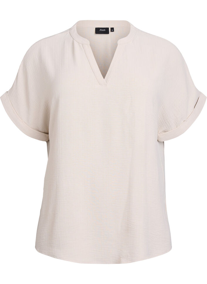 Lockere Bluse mit kurzen &Auml;rmeln, Beige, Packshot image number 0