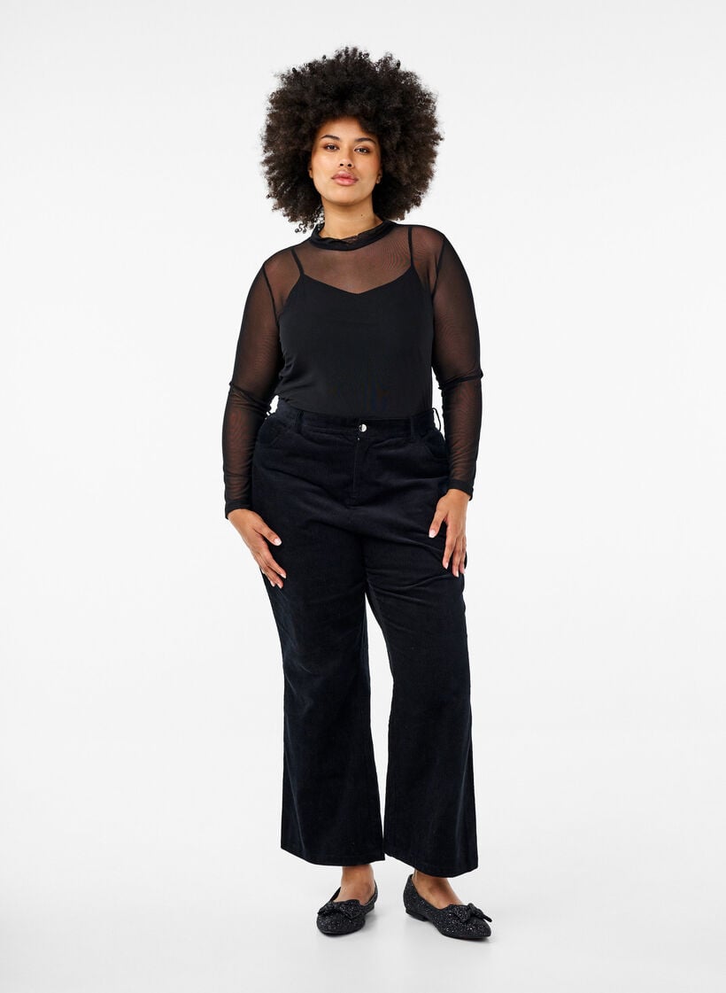 Enganliegende Mesh-Bluse mit langen &Auml;rmeln, Schwarz, Model image number 1