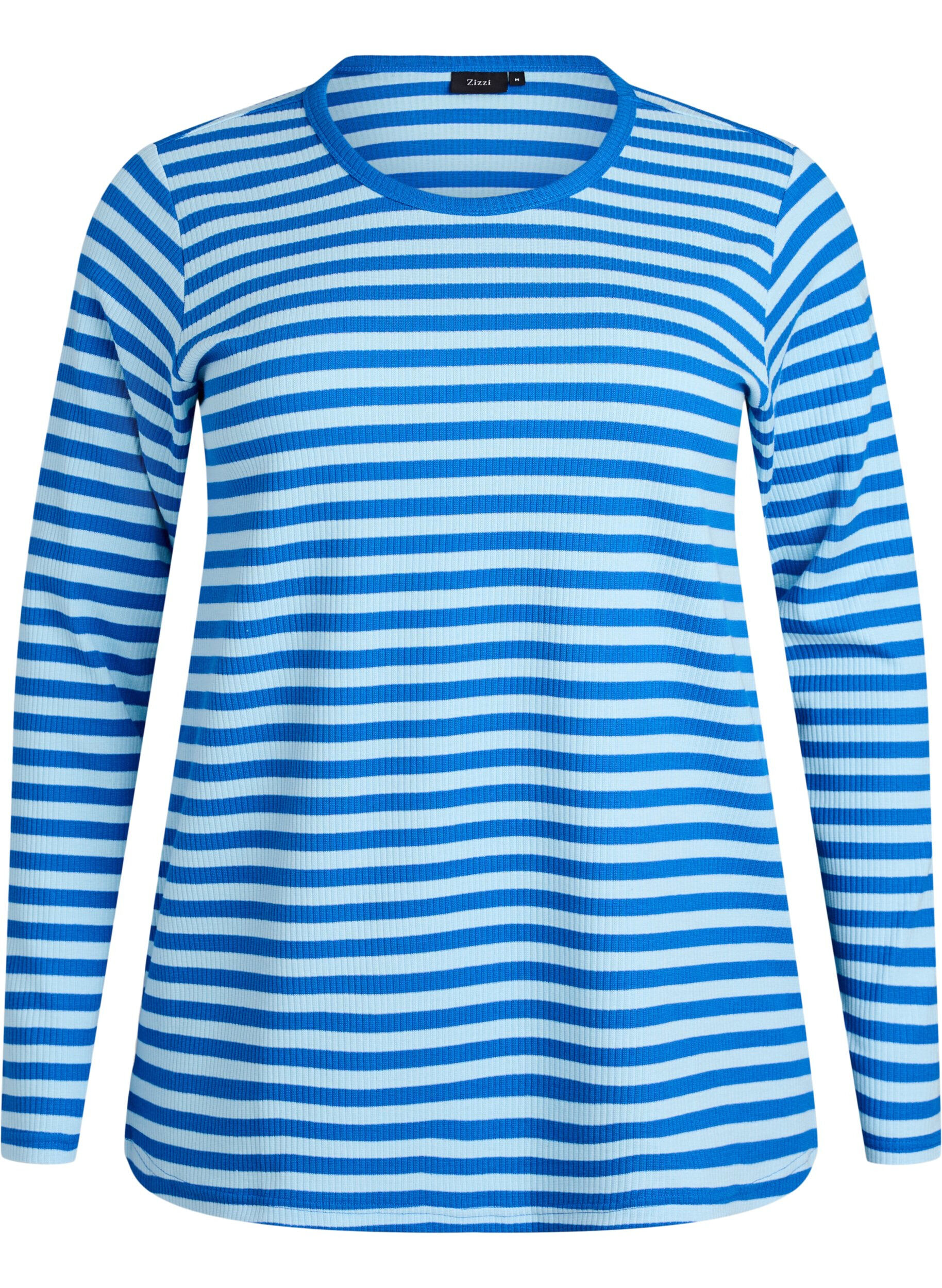 ZizziGestreifte Bluse mit langen &Auml;rmeln., Blau, Packshot image number 0