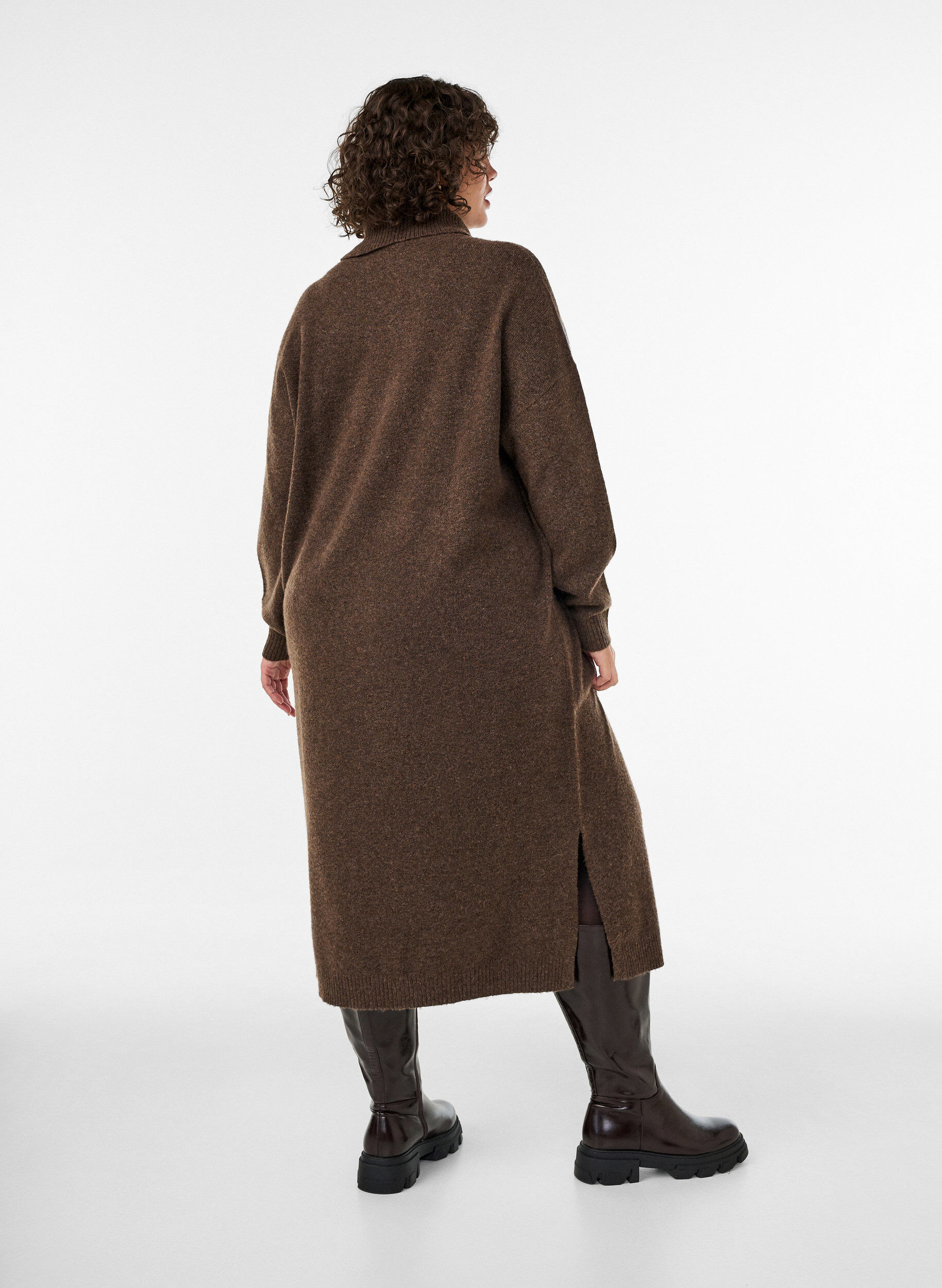 ZizziStrickkleid mit Rollkragen und Schlitzen, Braun, Model image number 1