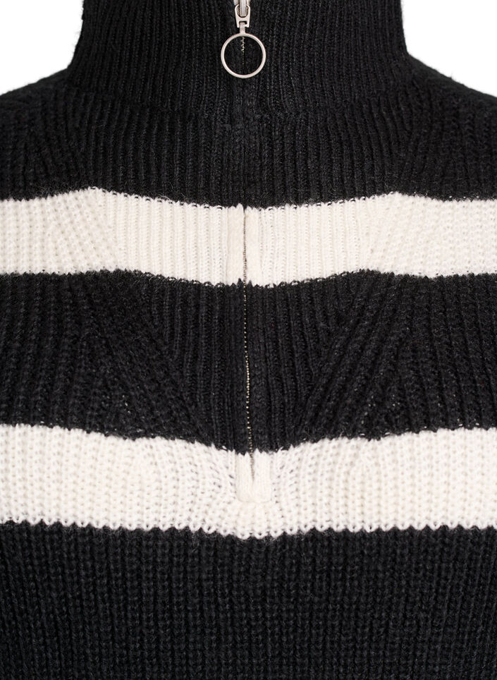 Strickpullover mit hohem Kragen und Rei&szlig;verschluss, Schwarz, Packshot image number 2