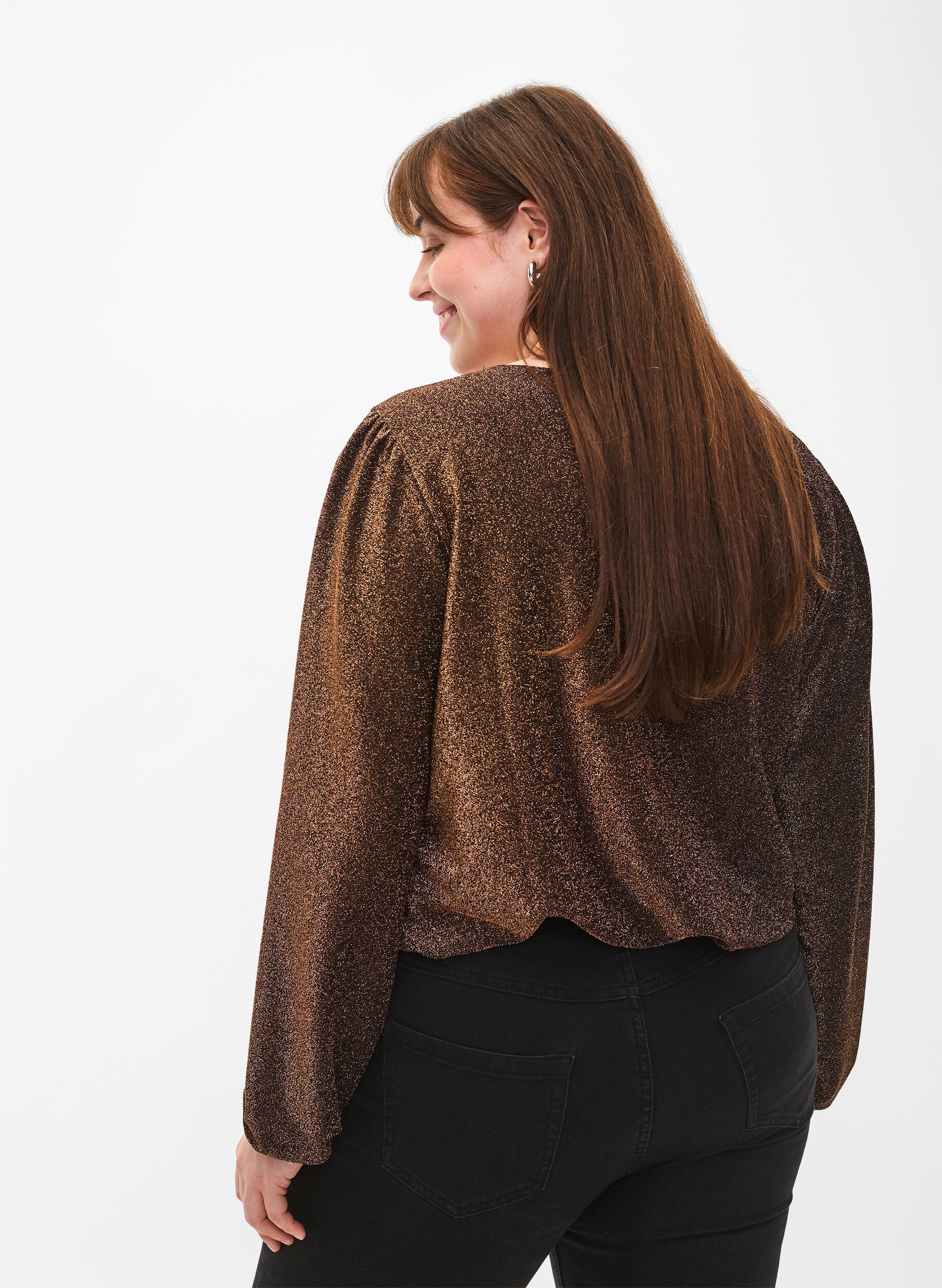 Zizzi Glitzerbluse mit Puff&auml;rmeln, Black Copper, Model image number 1