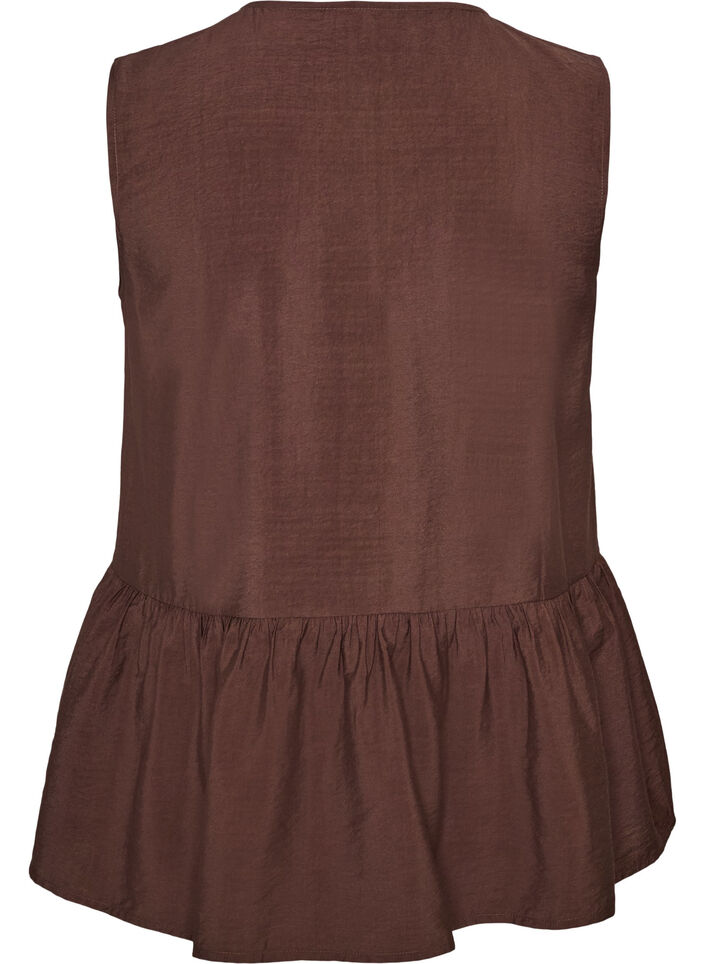 &Auml;rmellose Sch&ouml;&szlig;chenbluse mit dekorativen Kn&ouml;pfen, Braun, Packshot image number 1